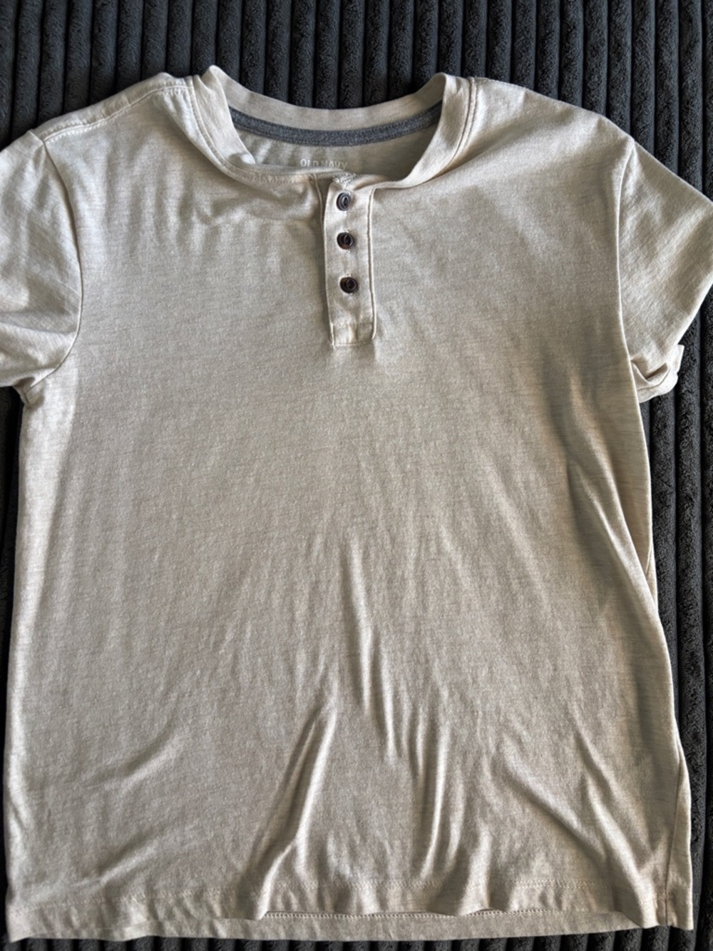 Old Navy Cream Short-Sleeve Henley with Gray Trim